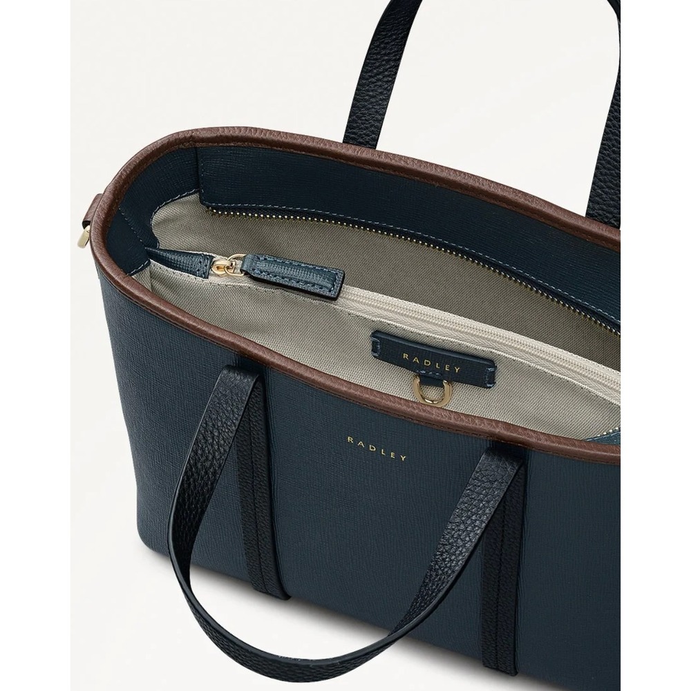 Radley London Templeton Place Blue/Brown leather Small Ziptop Grab Crossbody Bag - Picture 6 of 16